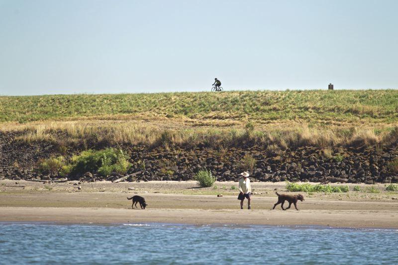 People walking on Broughton Beach along the Columbia River
