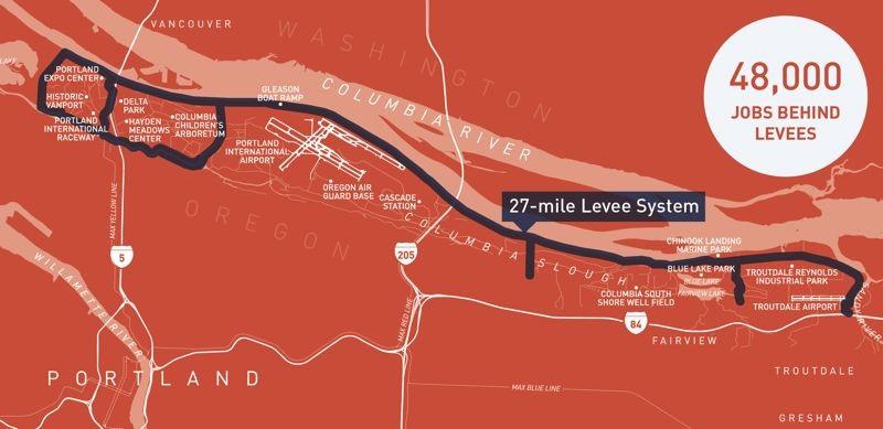 Map of the Leveed Area along the Columbia River