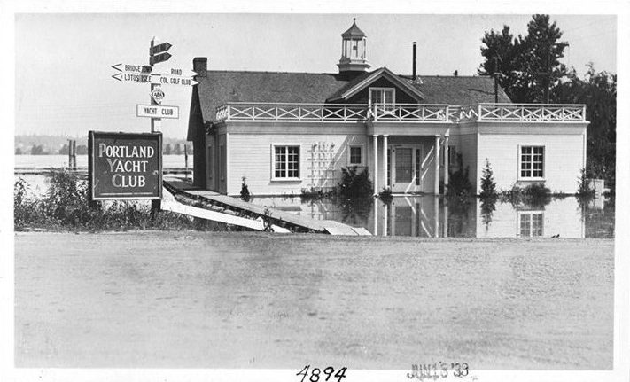 Photo of the Portland Yacht Club flooded during 1933 flood
