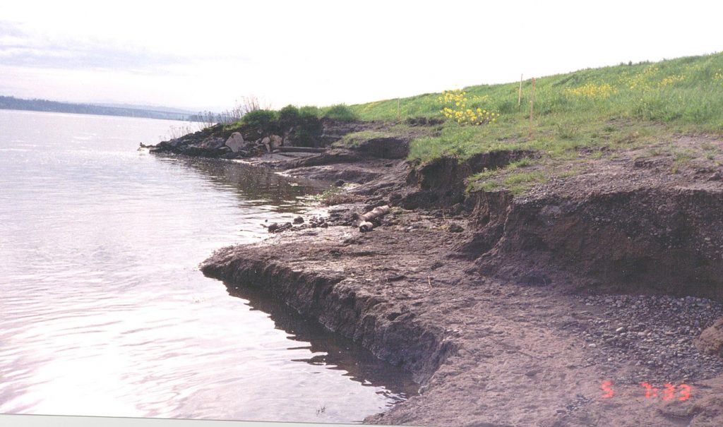 Photo of Marine Drive levee damage during 1996 flood