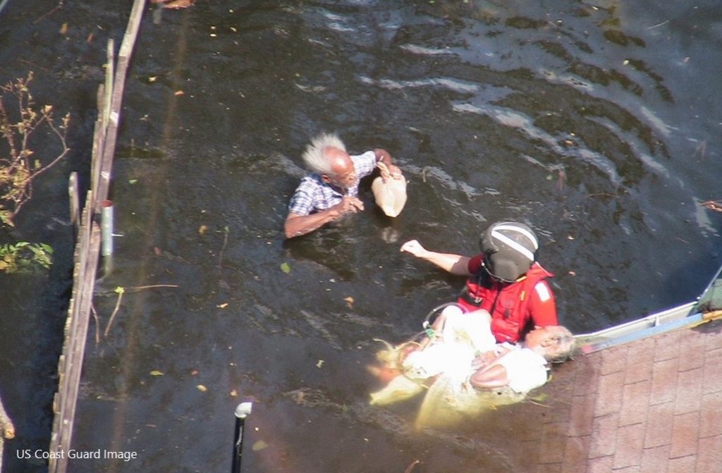Photo of a roooftop rescue by US Coast Guard in New Orleans